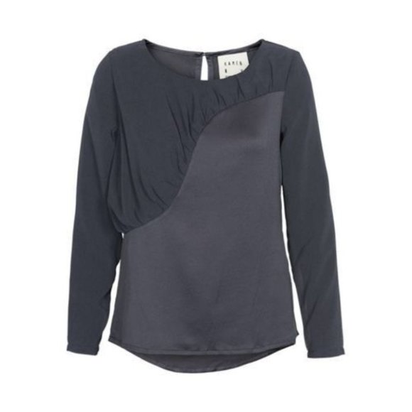 KAREN by SIMONSEN Dark Navy MESH Blouse TOP Ponda SEERSUCKER 38 $200 - Picture 1 of 7